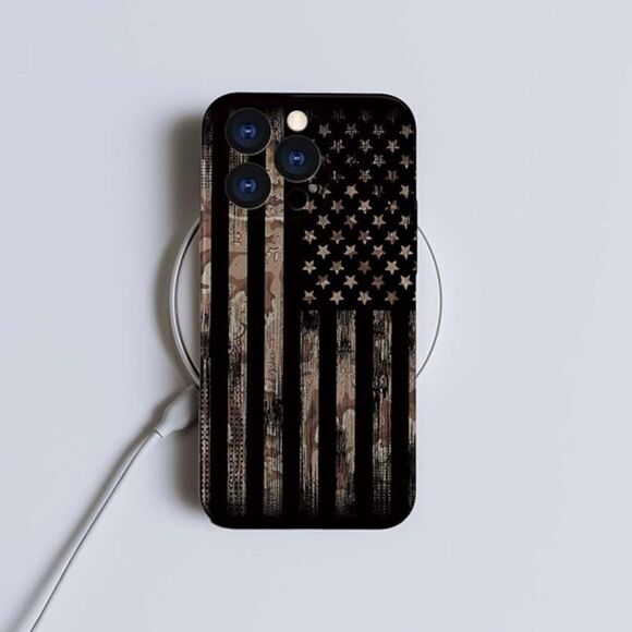 iPhone 15 Pro Case,American Flag Camo 3D Design Phone Case 6.1 Inch - Picture 2 of 5